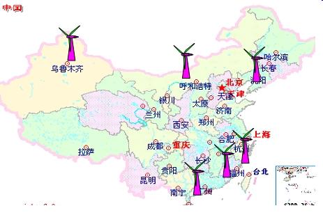 中国的风能资源区域划分图
